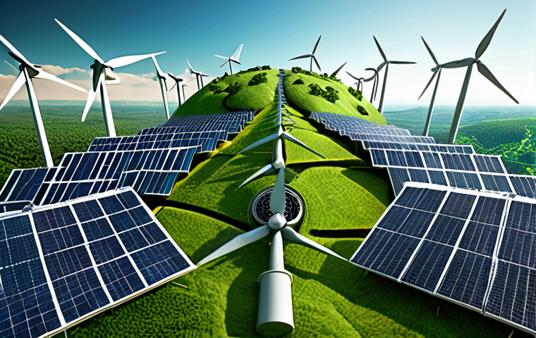 **A lush green planet Earth, emphasizing sustainability and environmental consciousness, with solar panels and wind turbines integrated into a cityscape.** (Focus: Environmental aspect of ESG investing, renewable energy)
