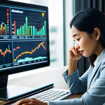 A focused Malaysian professional in modest business attire, sitting thoughtfully at a modern desk. A holographic financial dashboard in front of them subtly blends traditional stock charts with glowing icons representing environmental sustainability, social equity, and good governance. One hand rests on a tablet displaying 'ESG' symbols. The office space is contemporary and bright with natural light. professional photography, high resolution, soft lighting, sharp focus, perfect anatomy, correct proportions, natural pose, well-formed hands, proper finger count, natural body proportions, safe for work, appropriate content, fully clothed, professional.